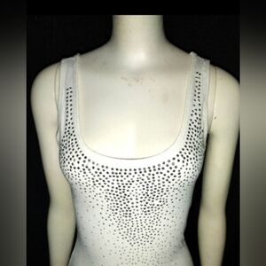 "Isabella Rodriguez" Embellished White Tank Top